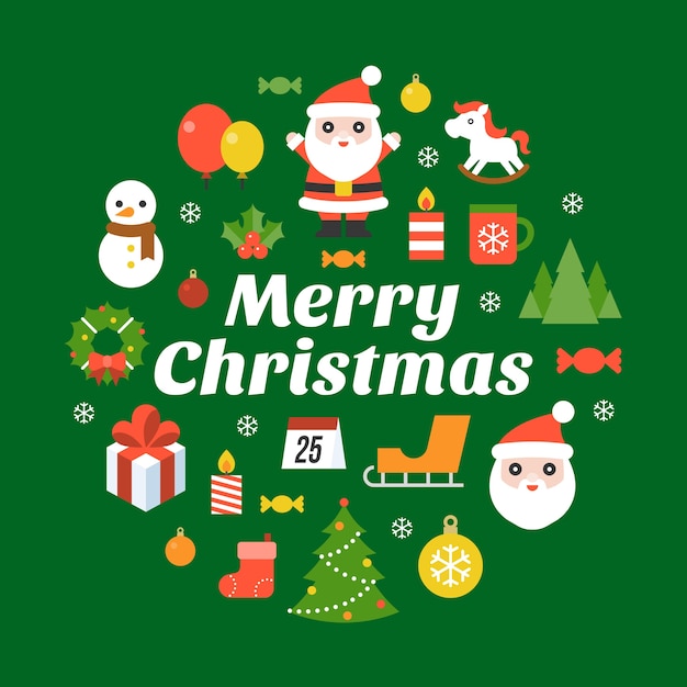 Merry christmas typografie lettertype en pictogram op zwarte achtergrond