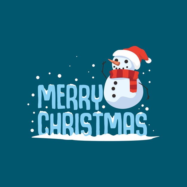 merry christmas typography with snowman illustration