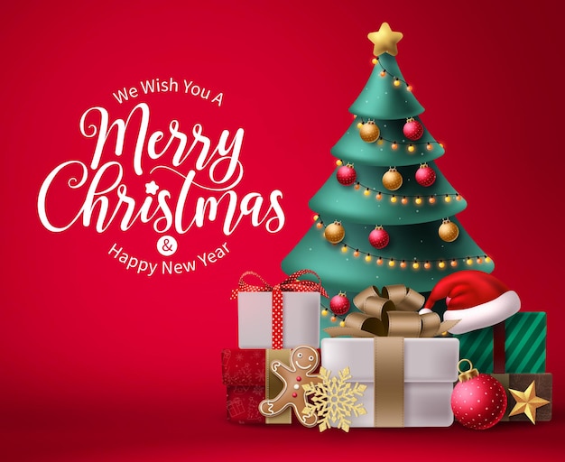 Merry christmas vector background design Christmas greeting in red space for text with colorful