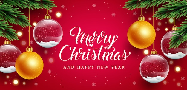 Merry christmas vector background design. merry christmas greeting text with shinny and crystal ball