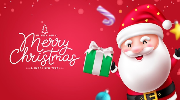 Merry christmas vector design Merry christmas and happy new year text in red space with santa claus