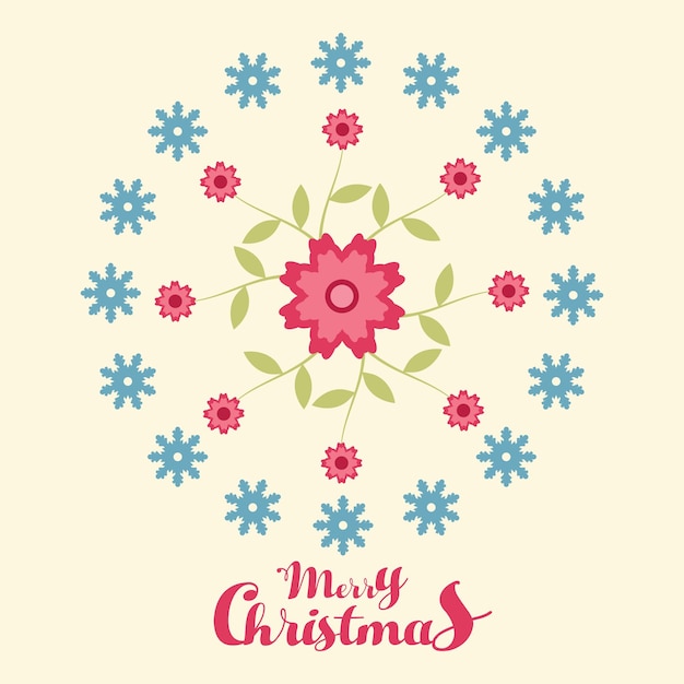 Merry christmas vector design merry christmas text with floral elements