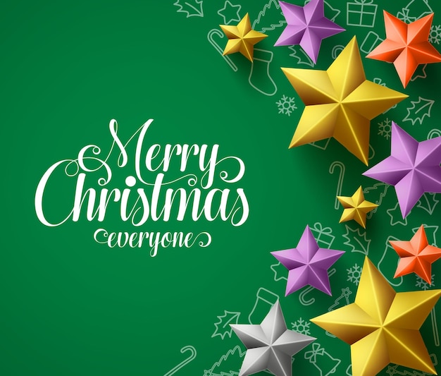 Merry christmas vector design with stars christmas greeting text for holiday season with colorful