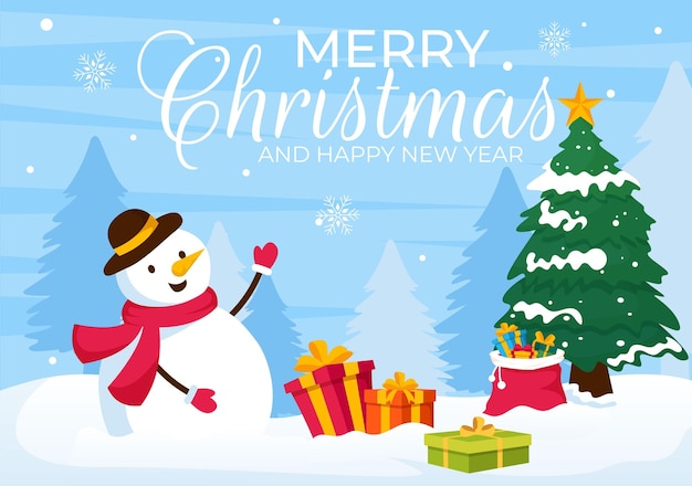 Merry Christmas Vector Illustration with Santa Claus and Snow Background in Flat Cartoon Design