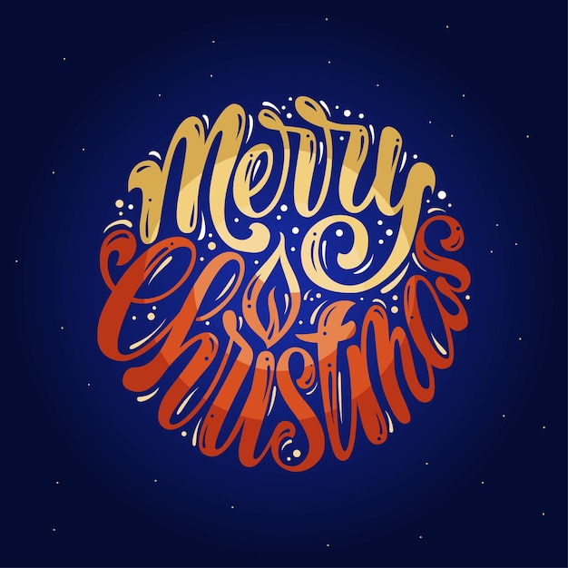 Merry Christmas Vector Lettering Brush Illustration with a burning candle on a dark blue background Hand drawn modern brush calligraphy Creative typography for holiday greeting cards banner