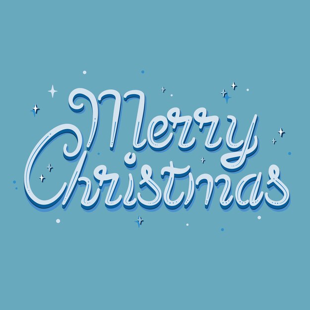 Merry Christmas vector lettering. Modern calligraphy isolated on blue wintery background.