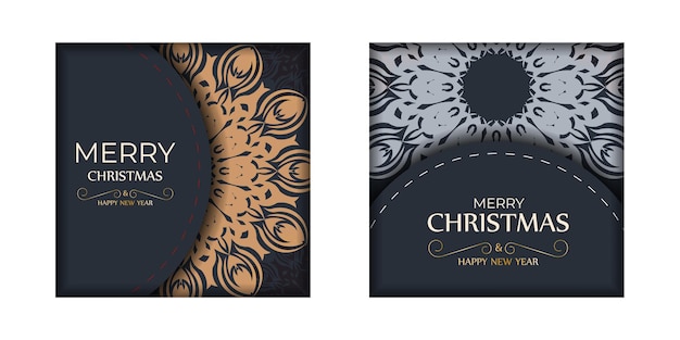 Merry Christmas vector sjabloon voor afdrukbare ontwerp wenskaart in grijze kleur met oranje winter patronen