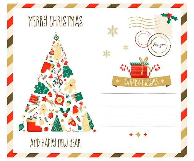 Merry christmas vector wenskaart met elementen