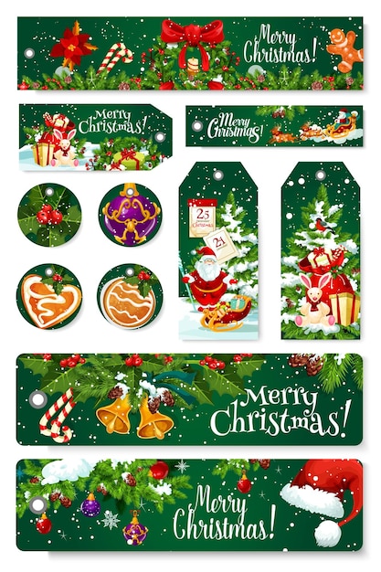 Merry christmas vector wenskaart tag banner