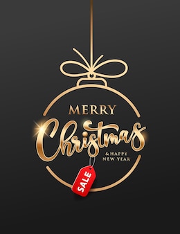 Merry christmas-verkoop gouden cirkel met rood etiket