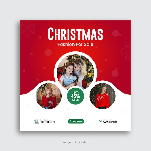 Merry Christmas-verkoop social media postontwerp of instagram-postsjabloon Premium Vector