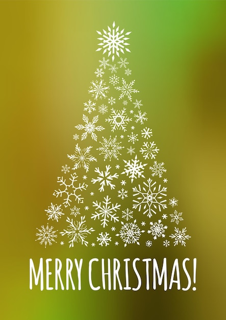 グラフィックの雪片明るいベクトル イラストで作られたクリスマス ツリーとメリー クリスマス縦型カード