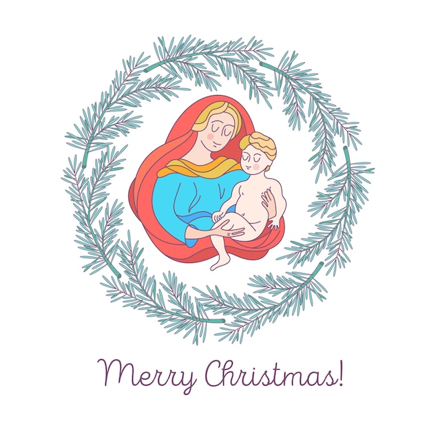 Vettore buon natale. la vergine maria e il bambino gesù.