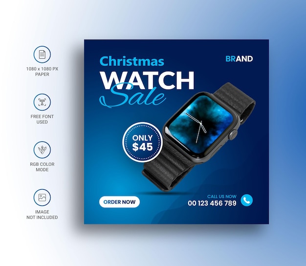 Vector merry christmas watch sale social media instagram post banner design