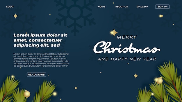 Merry Christmas Web Landing Page Pine Leaves