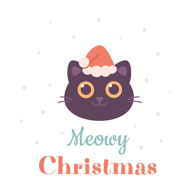 Merry Christmas wenskaart met schattige kat in kerstmuts