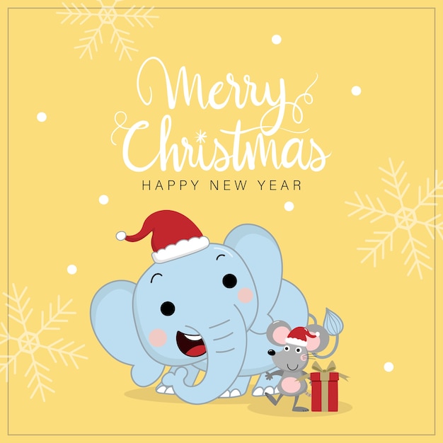 Merry christmas wenskaart met schattige olifant