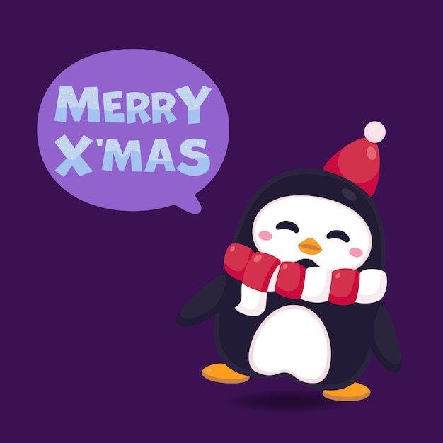 Merry christmas wenskaart met schattige pinguïn