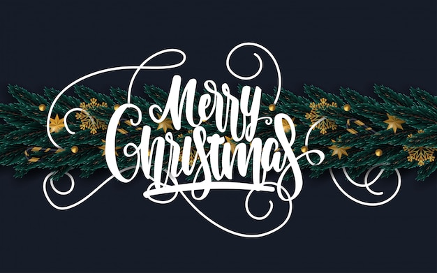 Merry Christmas wenskaart met versierde boomtakken