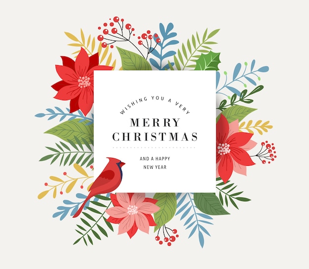 Merry Christmas wenskaartsjabloon, banner en in elegante, moderne en klassieke stijl met bladeren