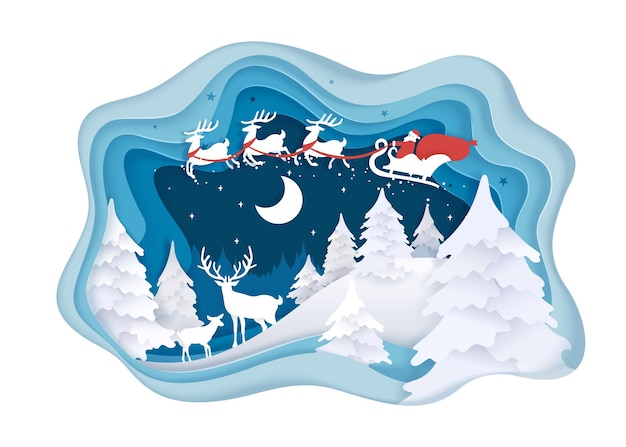 Merry Christmas winter composition vector paper cut illustration