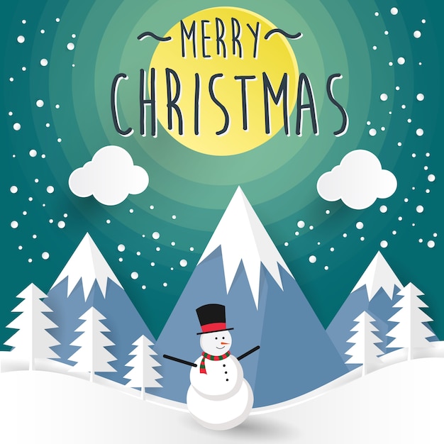 Vector merry christmas winter landscape greeting card