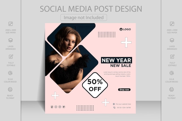 Merry Christmas, winter sale and happy new year square banner social media post template design.