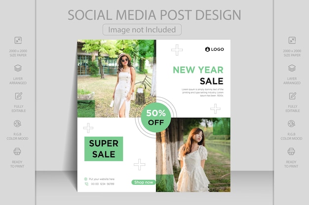 Merry Christmas, winter sale and happy new year square banner social media post template design.