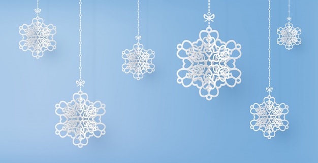 Vector merry christmas and winter season with paper cut snow flake