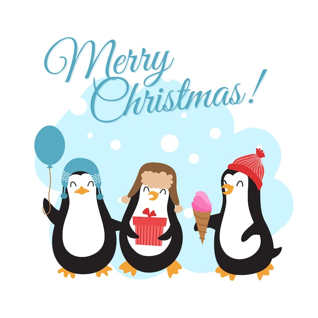 Merry christmas wintervakantie met cartoon pinguïns