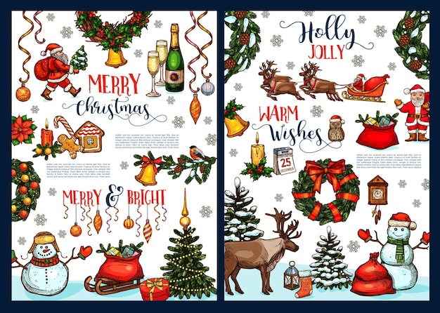 Merry Christmas wish vector sketch greeting card