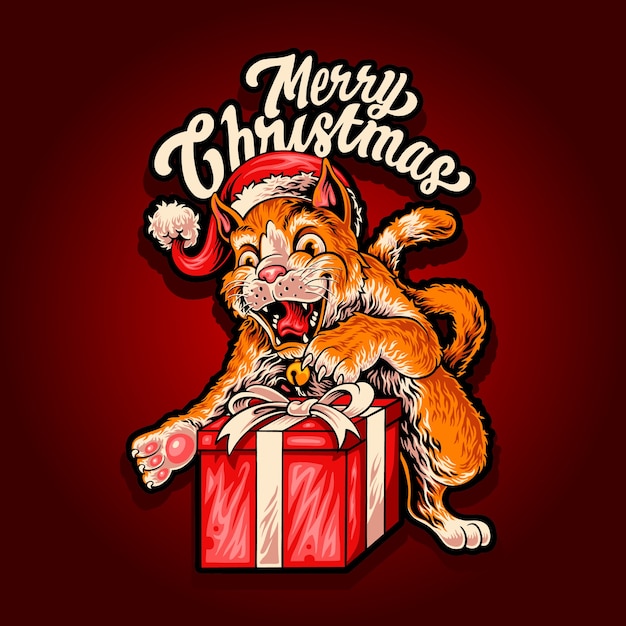 Merry christmas with cats and gift