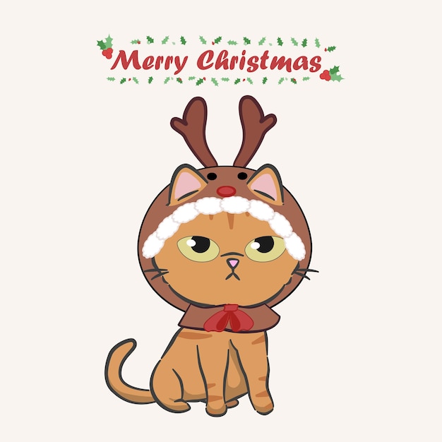 Merry Christmas with a cute dressed cat. Cute cat character for christmas and new year.