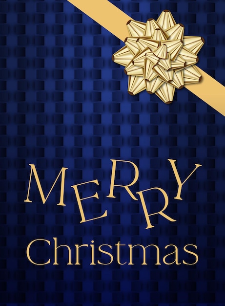Счастливого Рождества с золотым бантом и синим узором фона