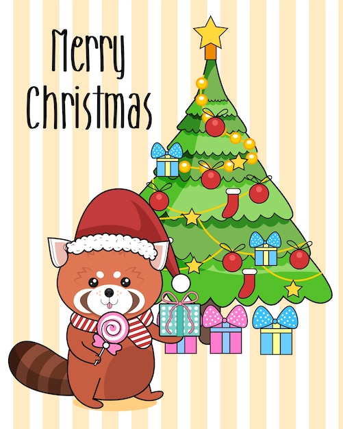 Vettore buon natale con red panda