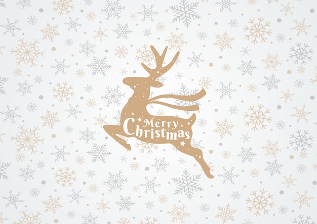 Merry christmas with reindeer and snowflake on white background