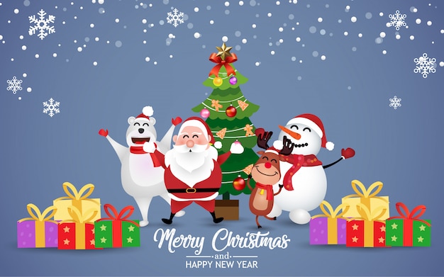 Merry christmas with santa and friends