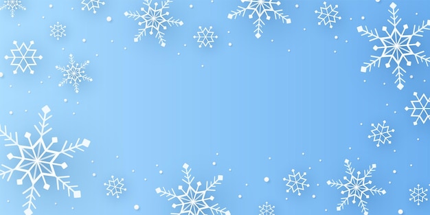ペーパーアートスタイルの雪と降雪の背景とメリークリスマス