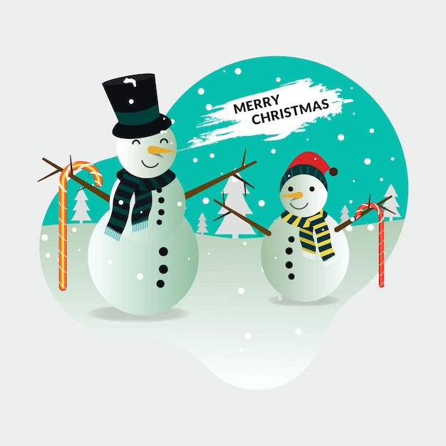 Счастливого рождества со снеговиком и векторной иллюстрацией характера леденца
