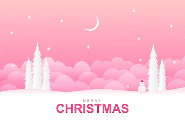 Merry christmas with with pink winter season background