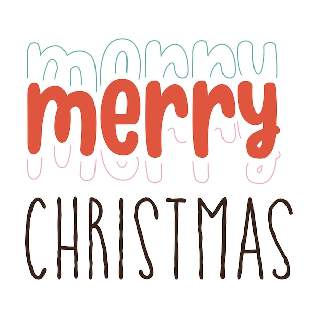 Merry Christmas with xmas tree and Rainbow Merry Christmas Design. Vintage Christmas Vector Design