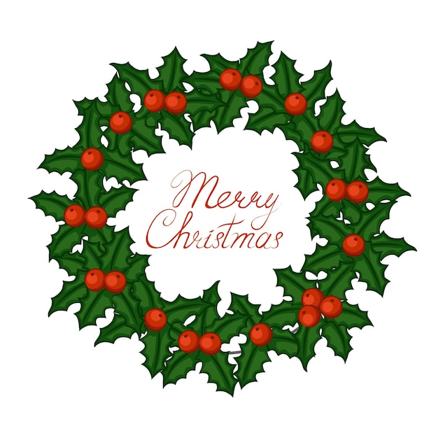 Vector merry christmas in a wreath of mistletoe