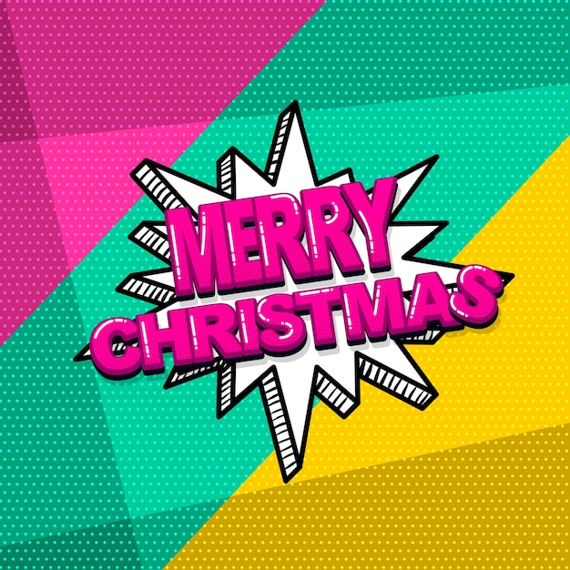 Merry Christmas xmas comic text sound effects pop art style Vector speech bubble word cartoon