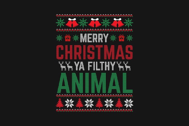 메리 크리스마스 야 더러운 동물 복고풍 크리스마스 티셔츠 스웨터 디자인