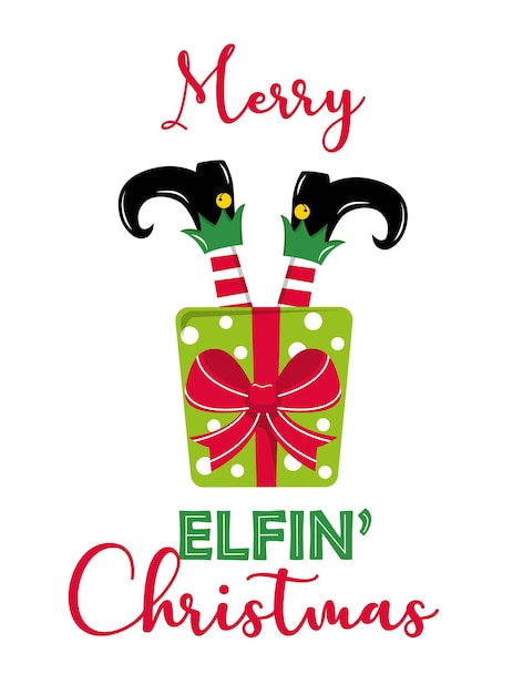 Merry Elfin' Christmas, Elf stuck in present box -Christmas vector design