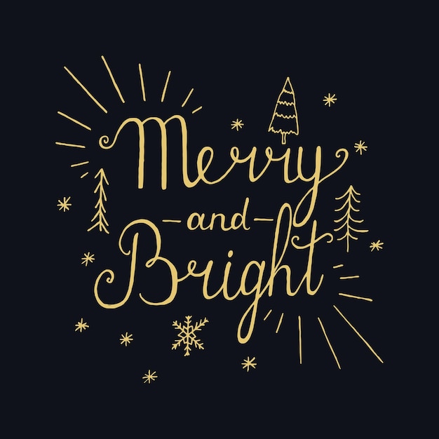 Merry en bright hand belettering kalligrafische