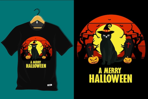 A Merry Halloween Retro T Shirt Design