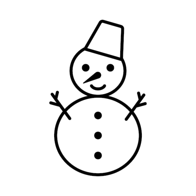 Merry holiday snowman icon joyful snowy christmas symbol with bucket on head and carrot nose