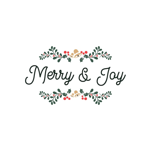 Merry and joy lettering typography quotes with floral ornament