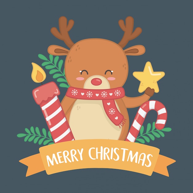 Merry merry christmas card with reindeer